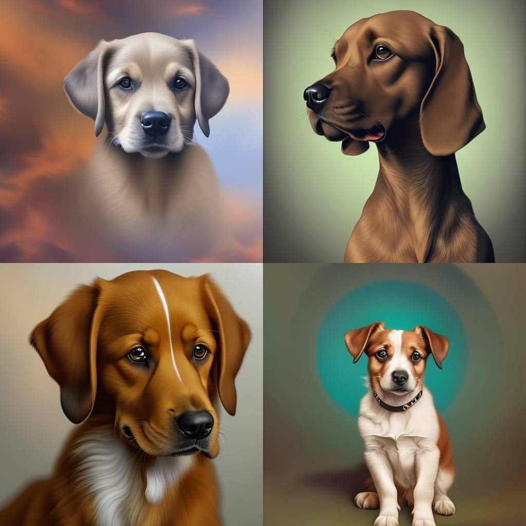Image of AI generated dogs, created by Amar Vyas using nighttcafe.